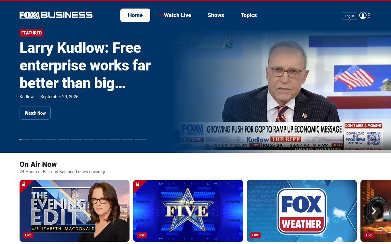 Homepage screenshot of video.foxbusiness.com