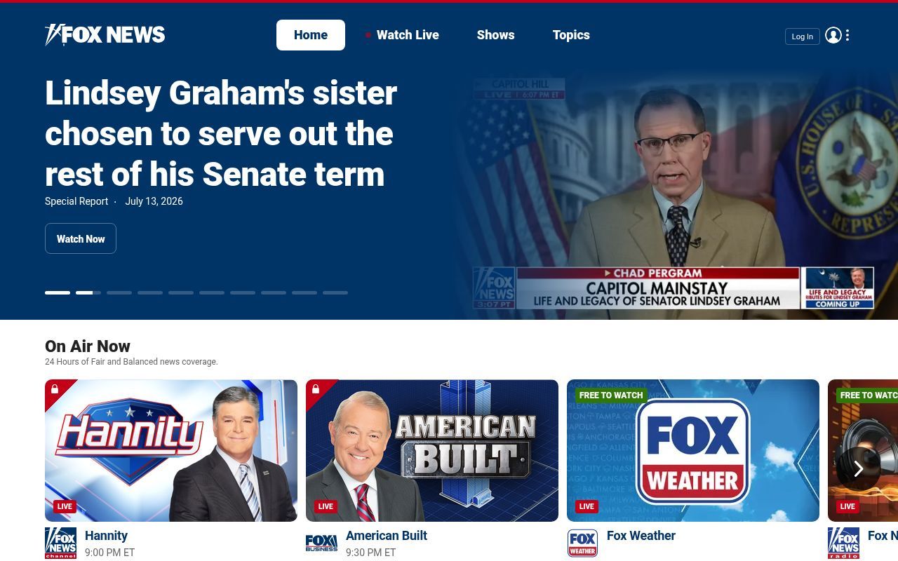 Homepage screenshot of video.foxnews.com