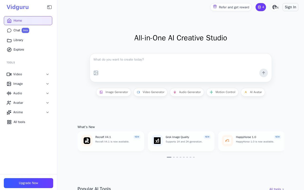 Homepage screenshot of vidguru.ai