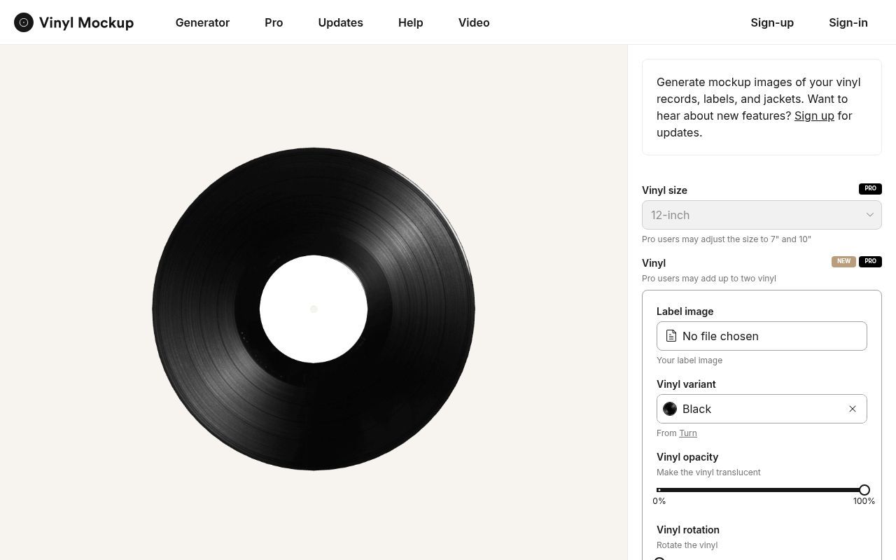 Homepage screenshot of vinylmockup.com