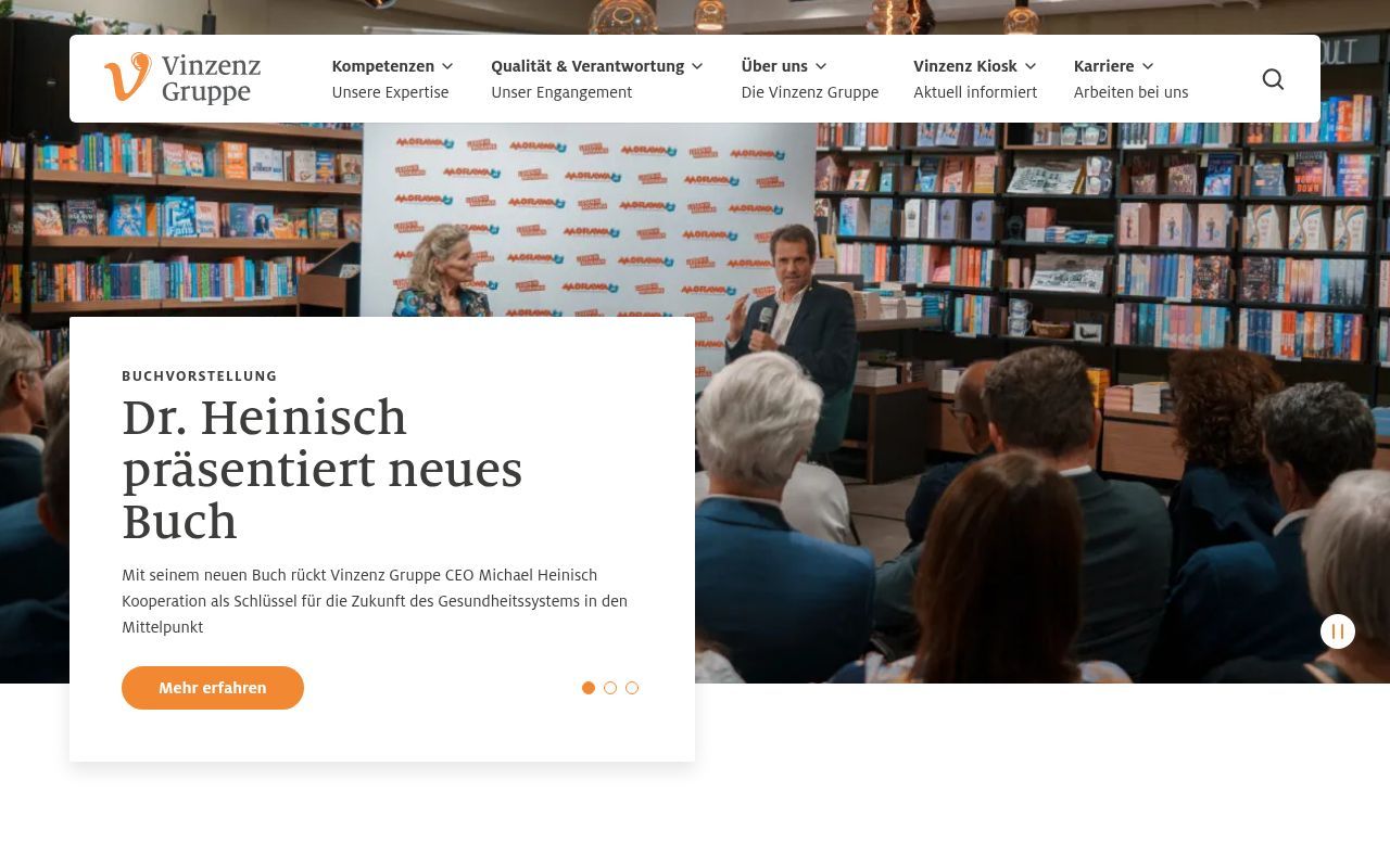 Homepage screenshot of vinzenzgruppe.at