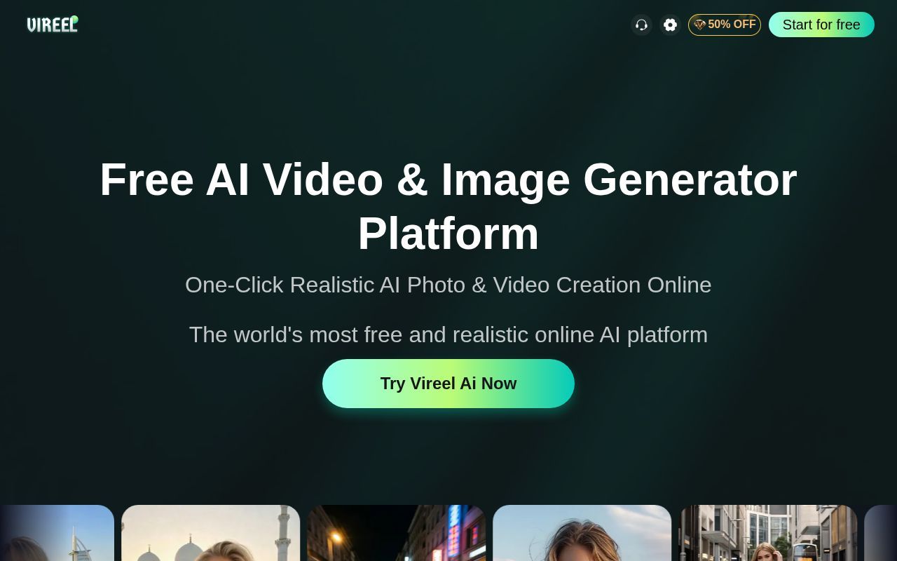 Homepage screenshot of vireels.ai