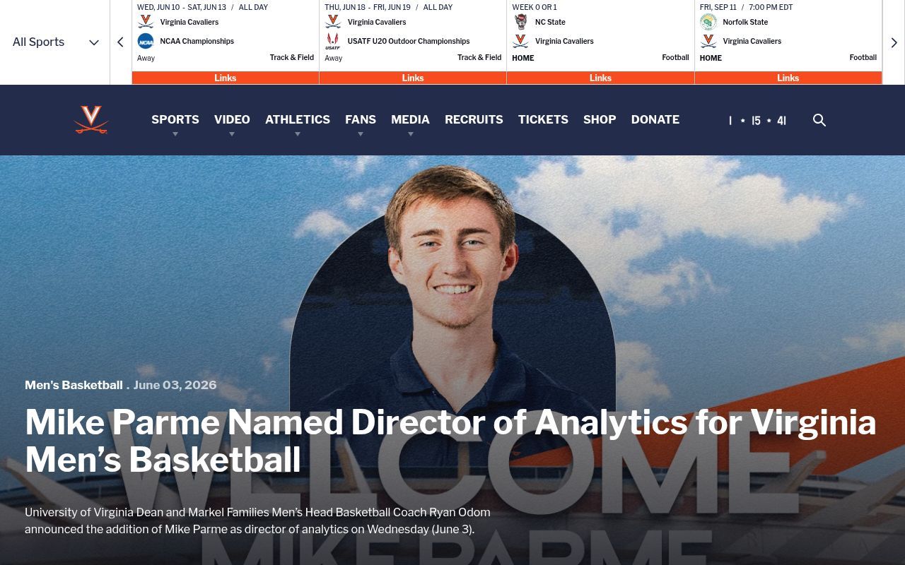 Homepage screenshot of virginiasports.com