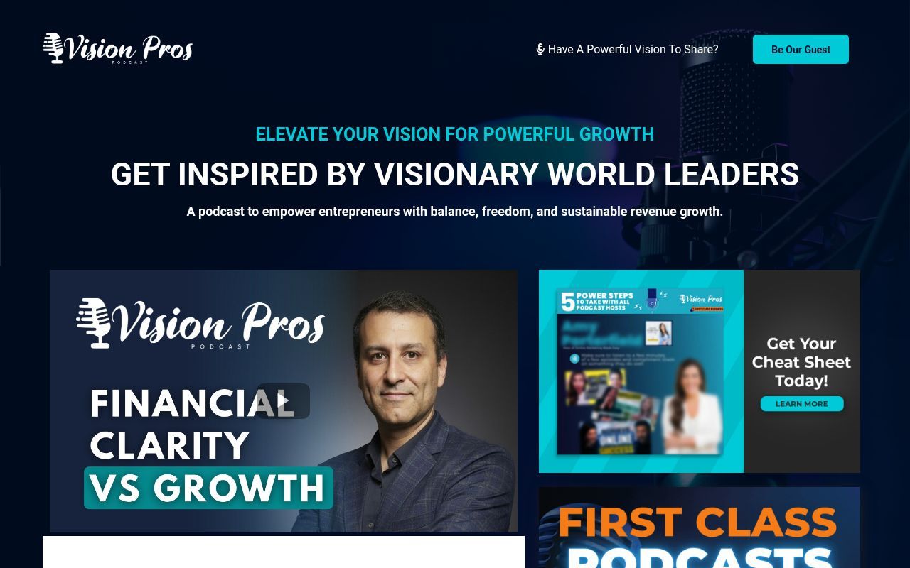 Homepage screenshot of visionproslive.com