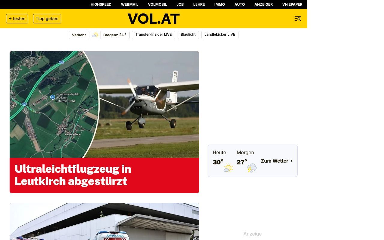 Homepage screenshot of vol.at