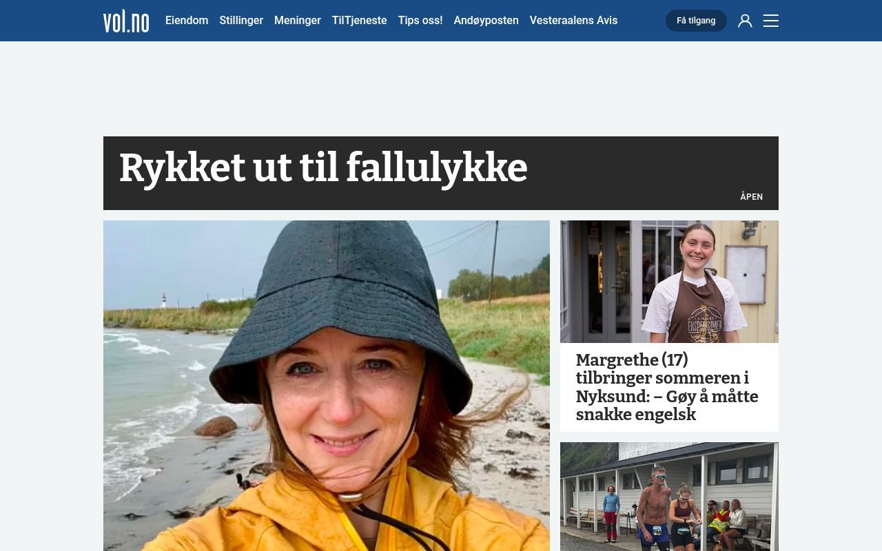 Homepage screenshot of vol.no