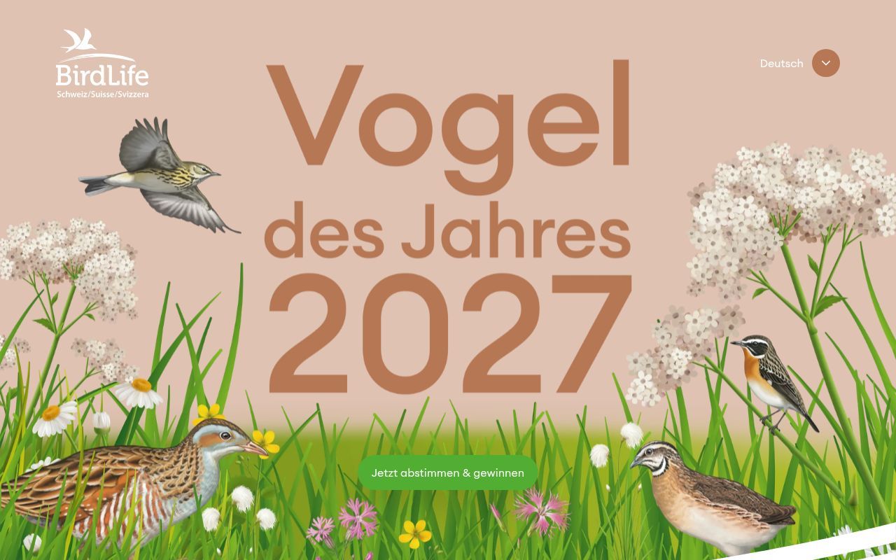Homepage screenshot of vote.vogeldesjahres.ch