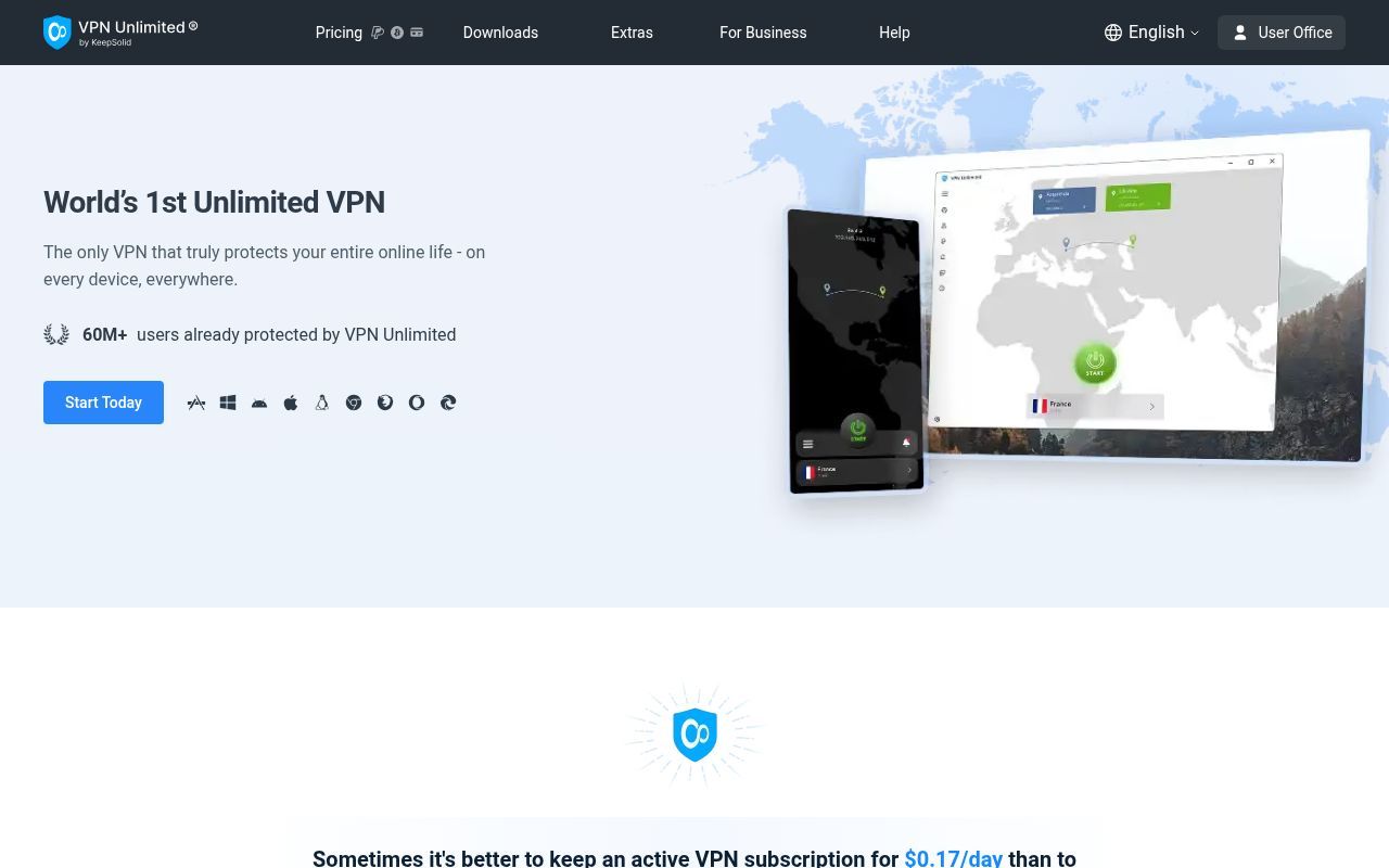 Homepage screenshot of vpnunlimited.com