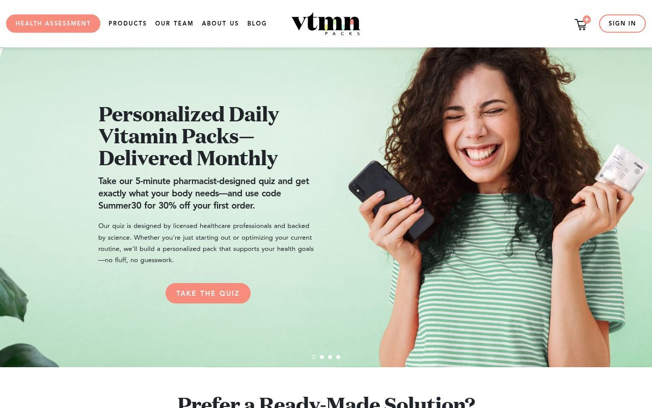 Homepage screenshot of vtmnpacks.ca