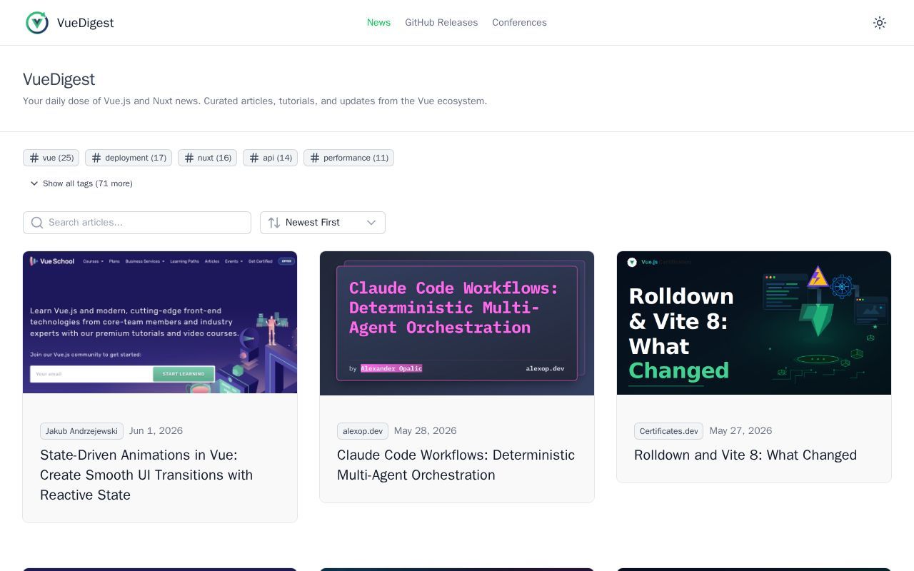 Homepage screenshot of vuedigest.com