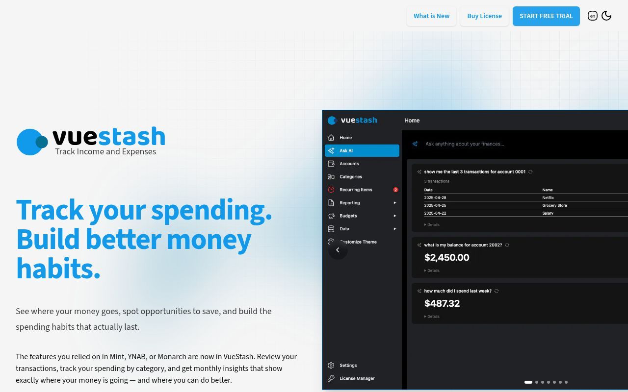 Homepage screenshot of vuestash.com