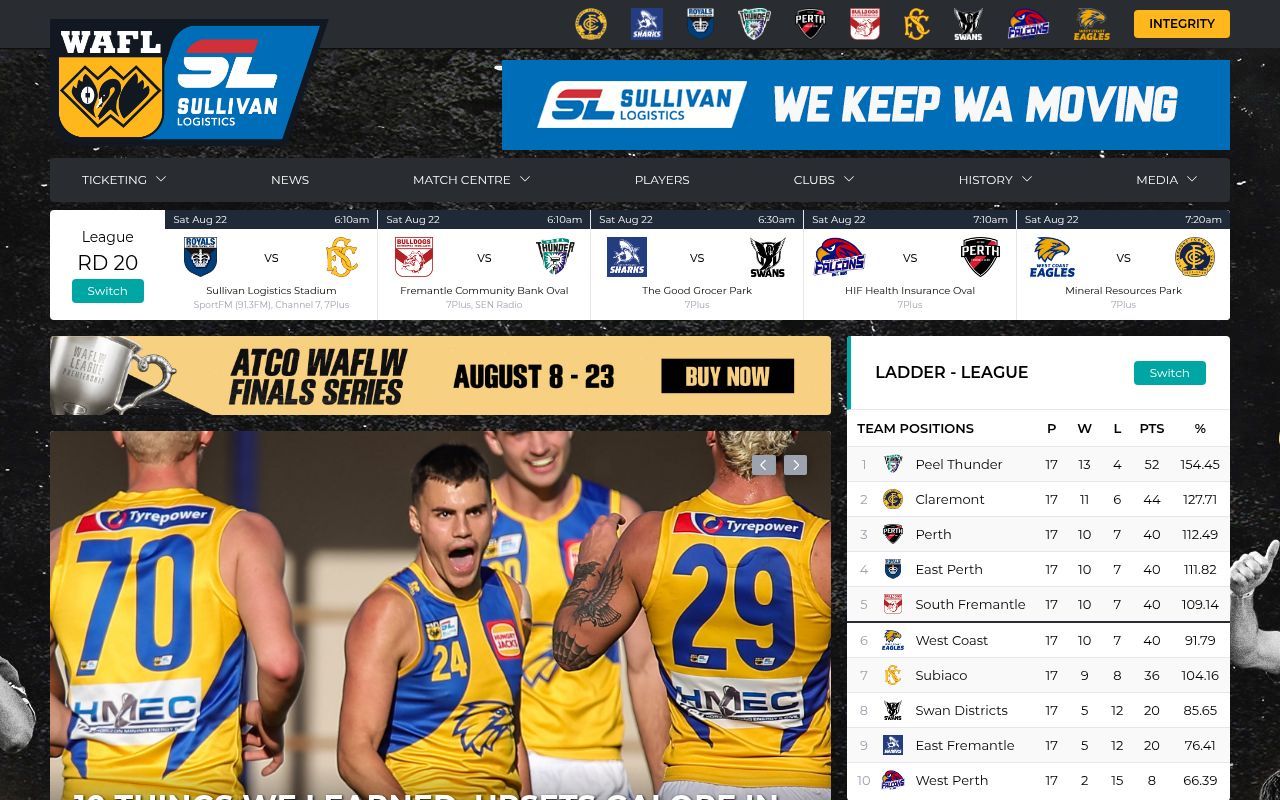Homepage screenshot of wafl.com.au