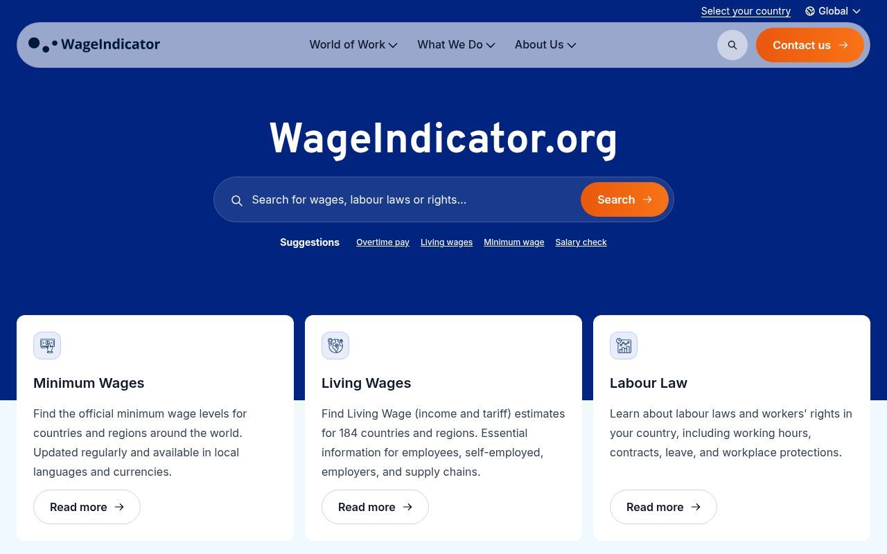 Homepage screenshot of wageindicator.org