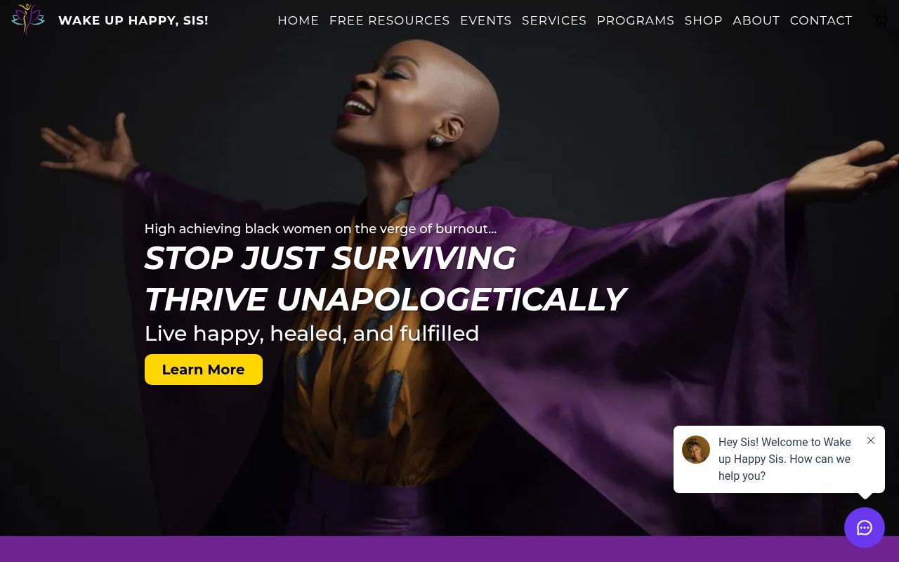 Homepage screenshot of wakeuphappysis.com