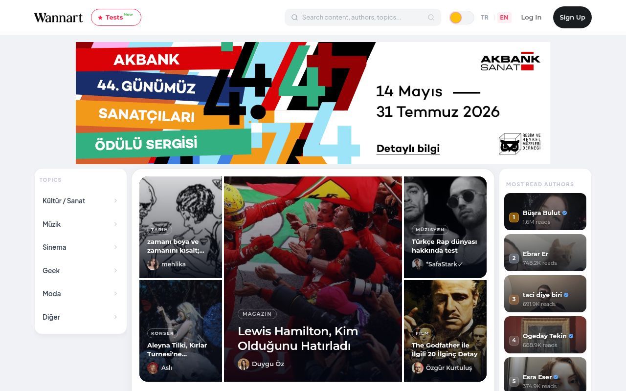 Homepage screenshot of wannart.com