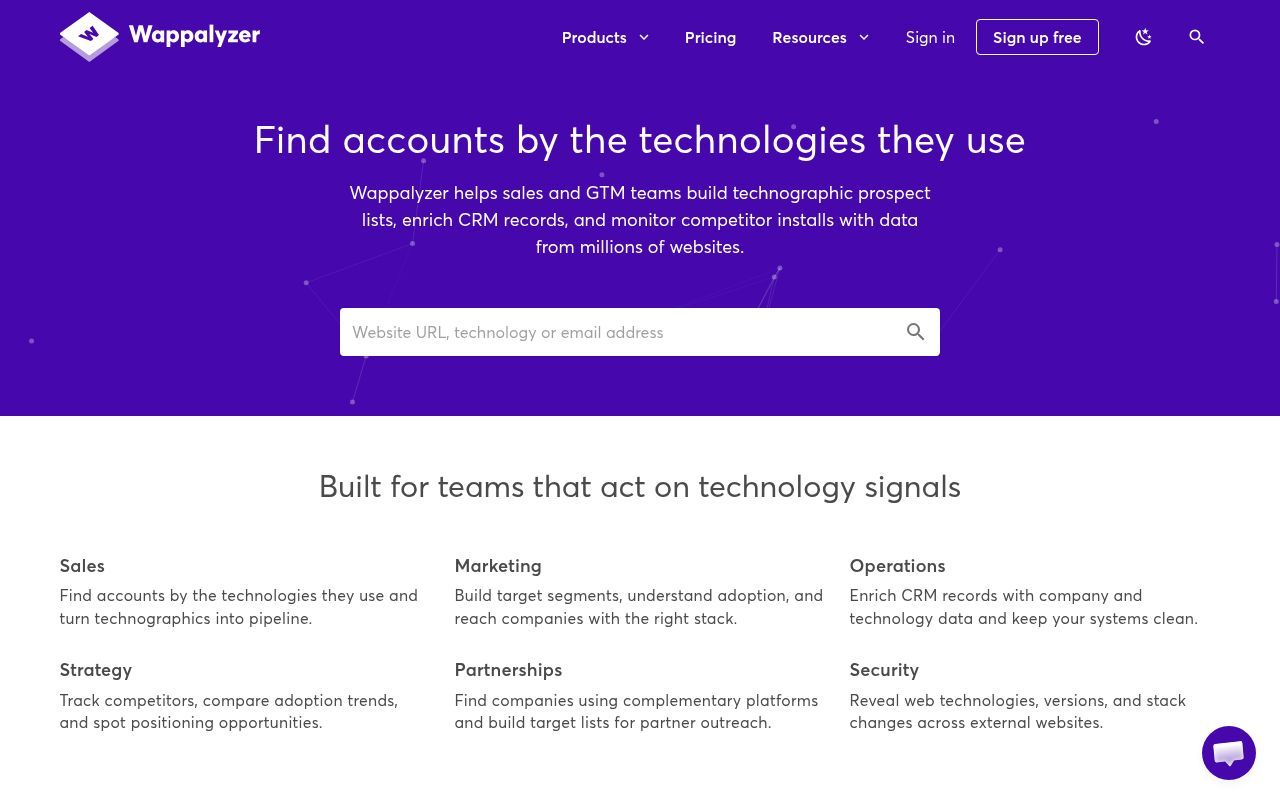Homepage screenshot of wappalyzer.com