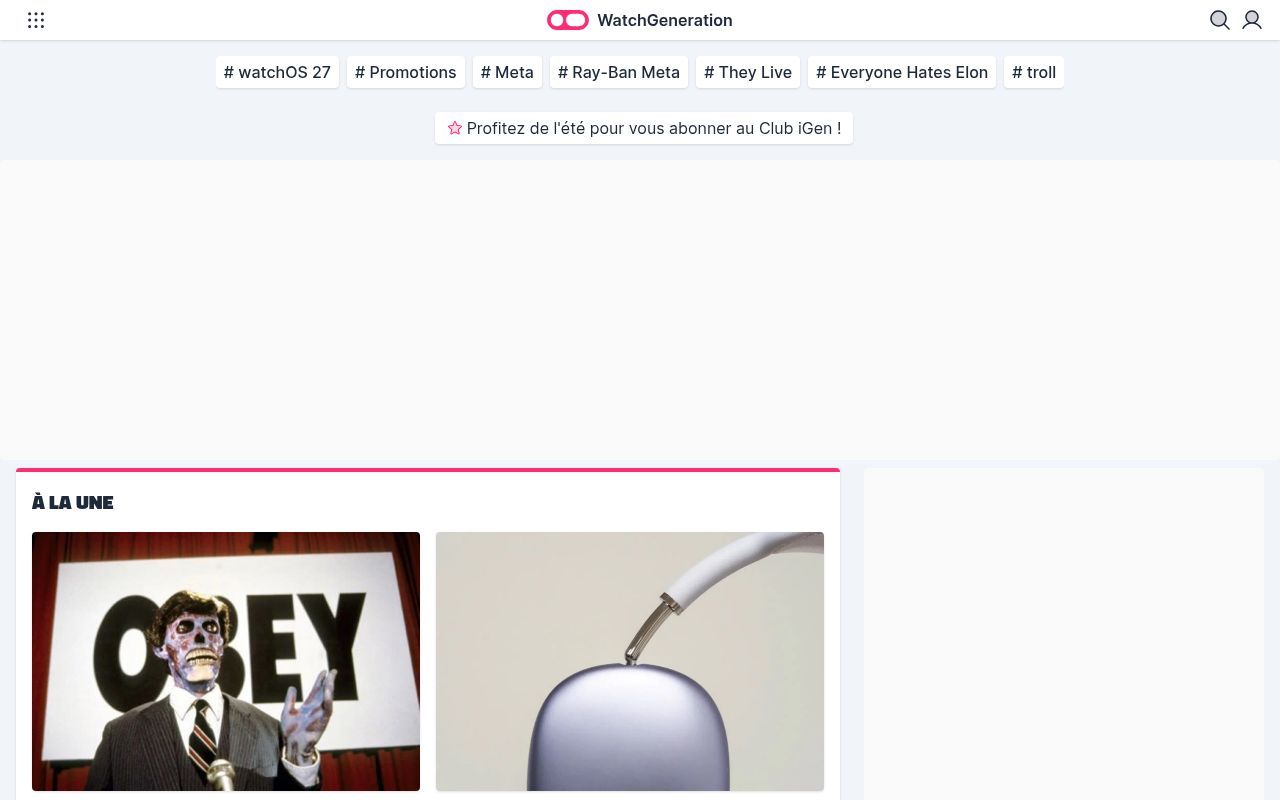 Homepage screenshot of watchgeneration.fr
