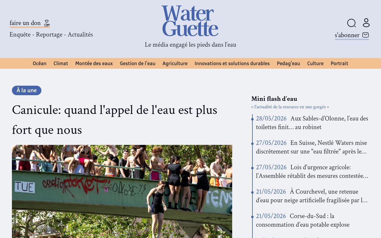 Homepage screenshot of water-guette.fr
