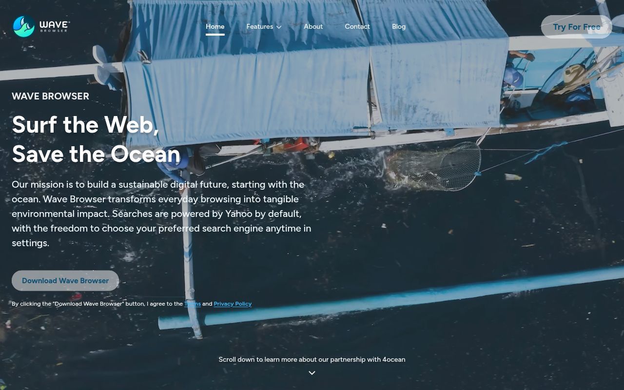 Homepage screenshot of wavebrowser.co
