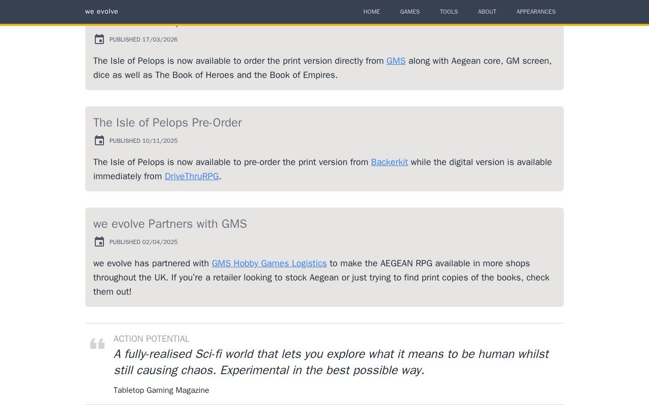 Homepage screenshot of we-evolve.co.uk