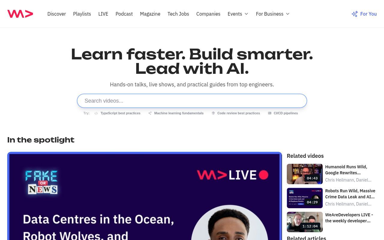 Homepage screenshot of wearedevelopers.com