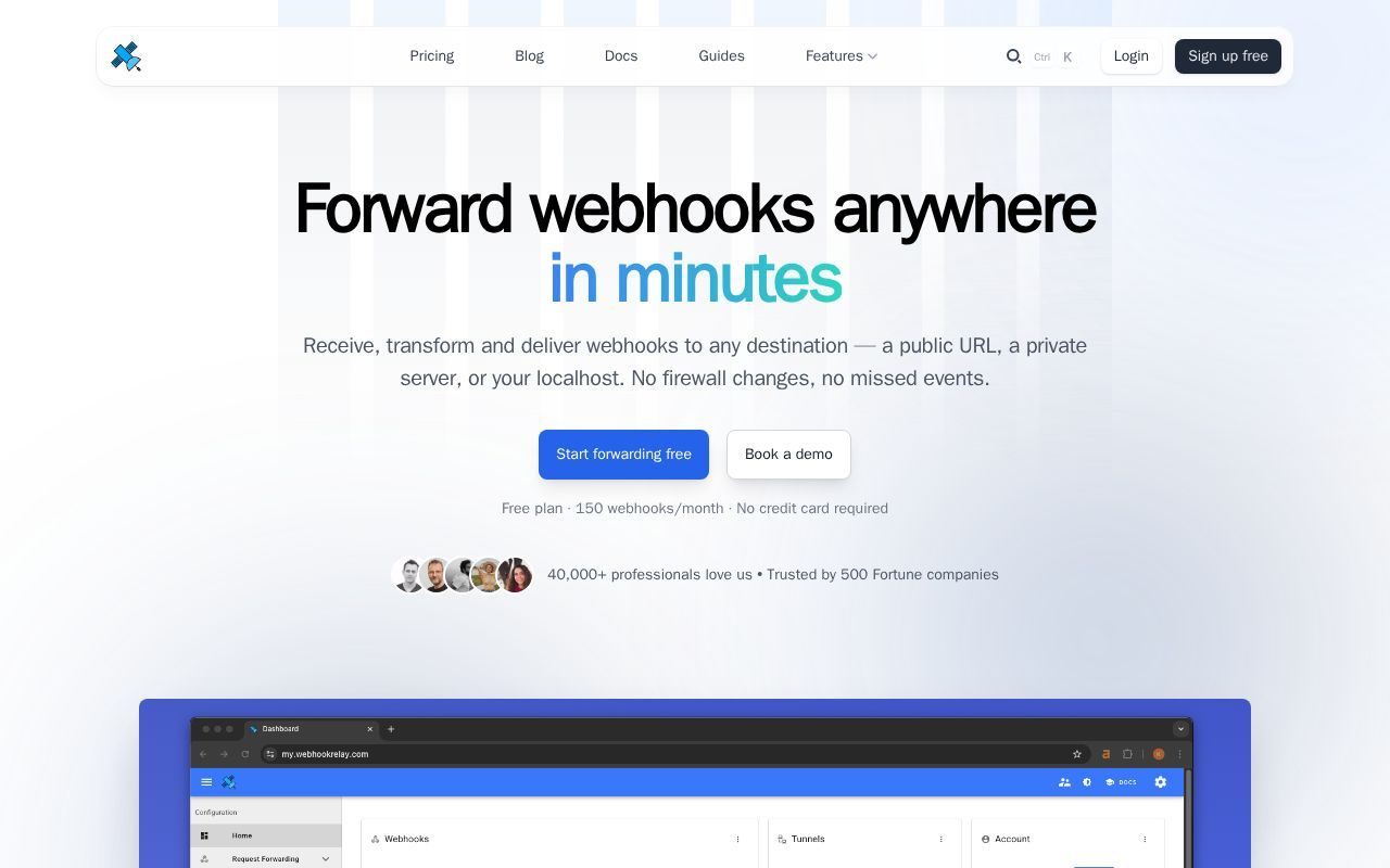 Homepage screenshot of webhookrelay.com