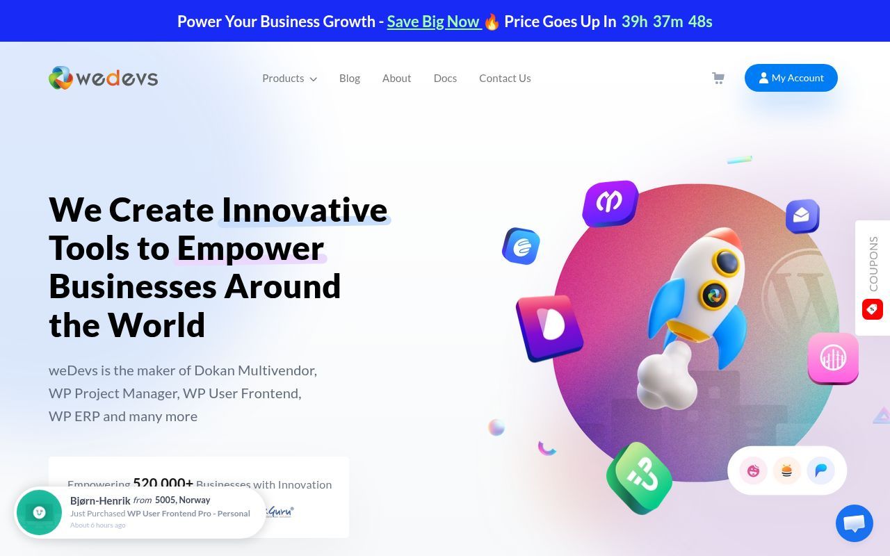 Homepage screenshot of wedevs.com