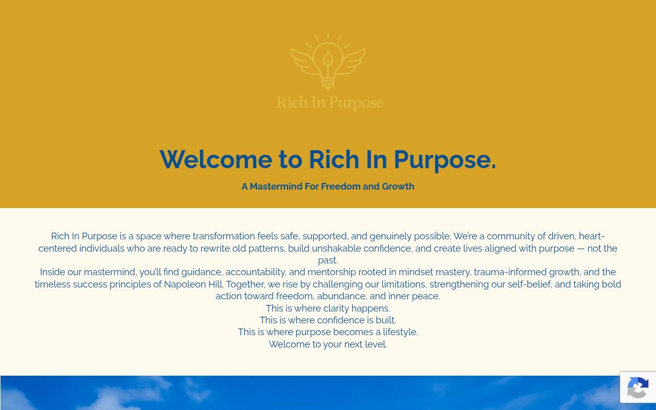 Homepage screenshot of welcome.richinpurpose.com