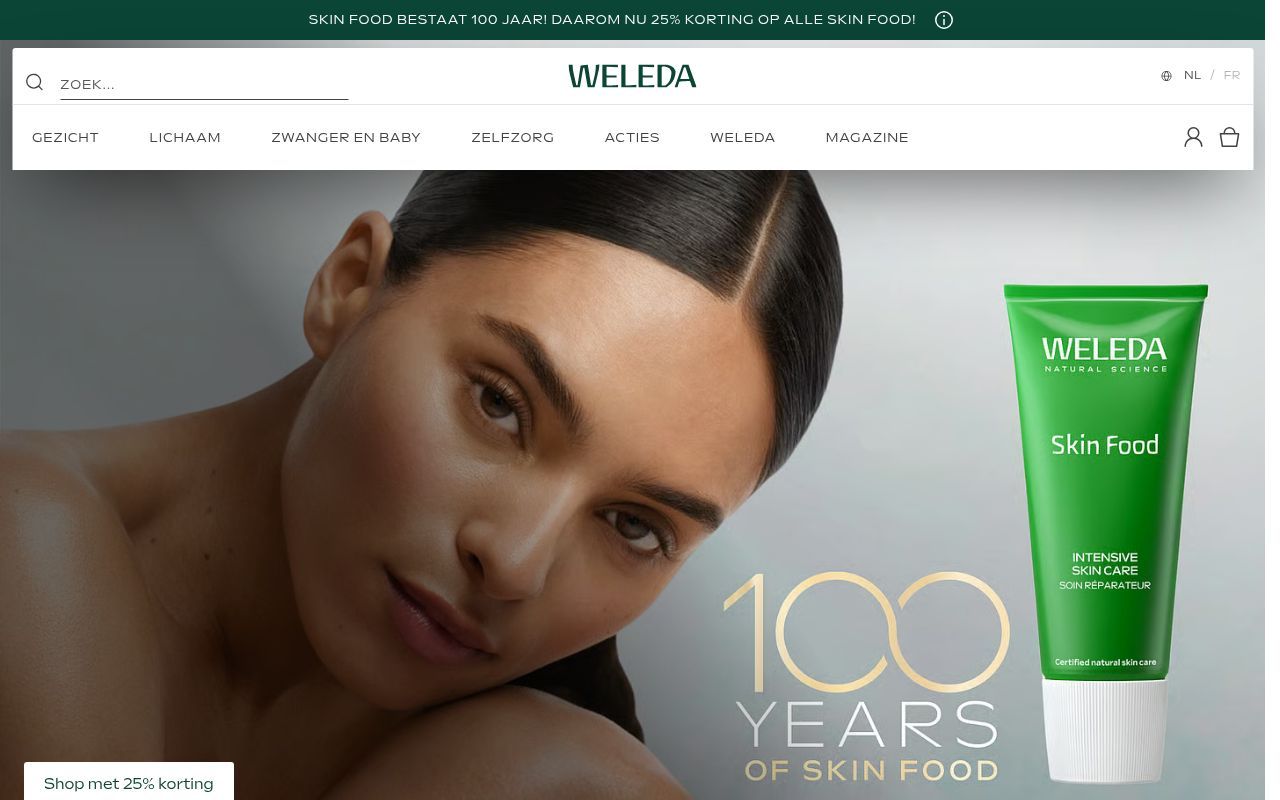 Homepage screenshot of weleda.be