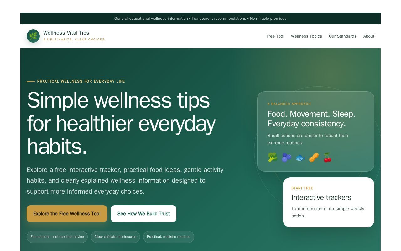 Homepage screenshot of wellnessvitaltips.com