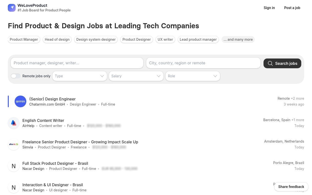 Homepage screenshot of weloveproduct.co