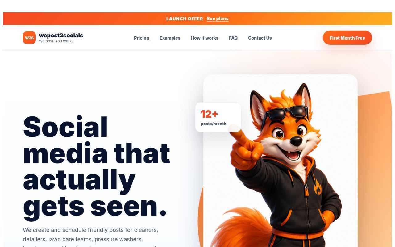 Homepage screenshot of wepost2socials.com