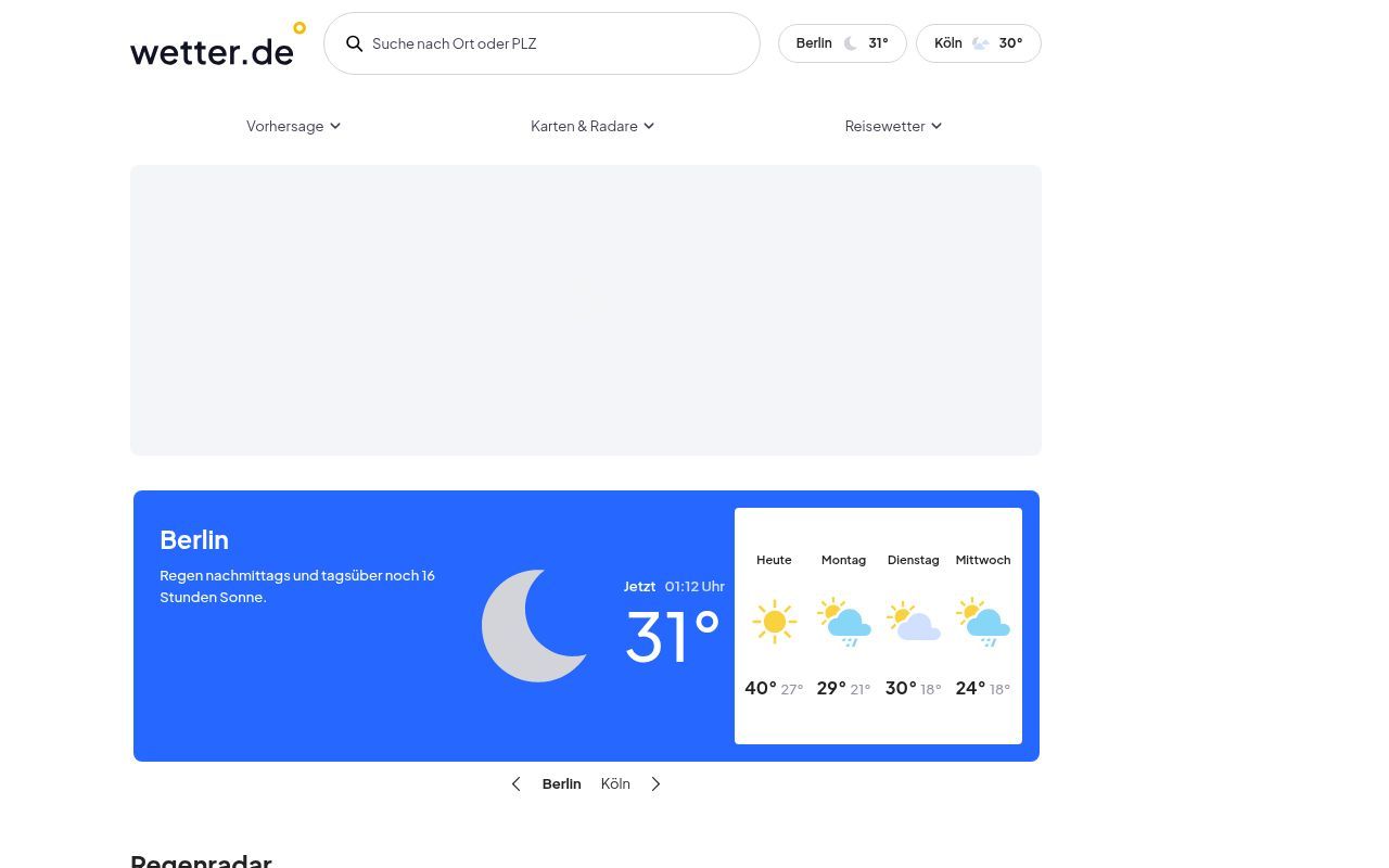 Homepage screenshot of wetter.de