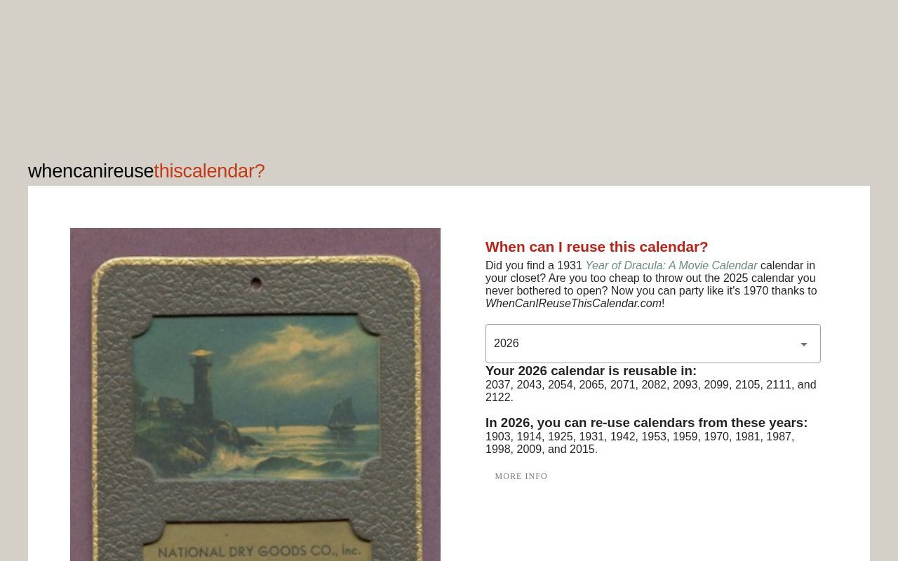 Homepage screenshot of whencanireusethiscalendar.com