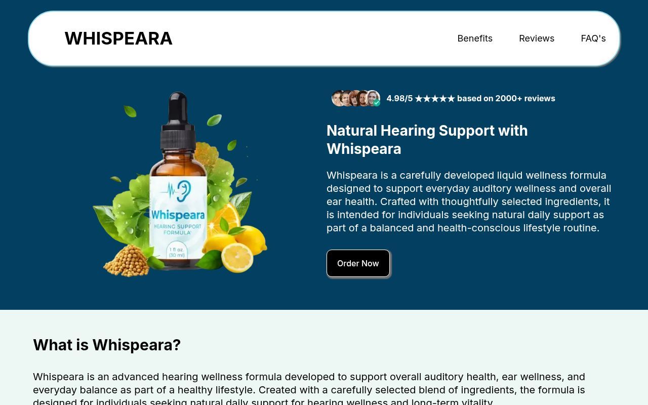 Homepage screenshot of whispeeara.com