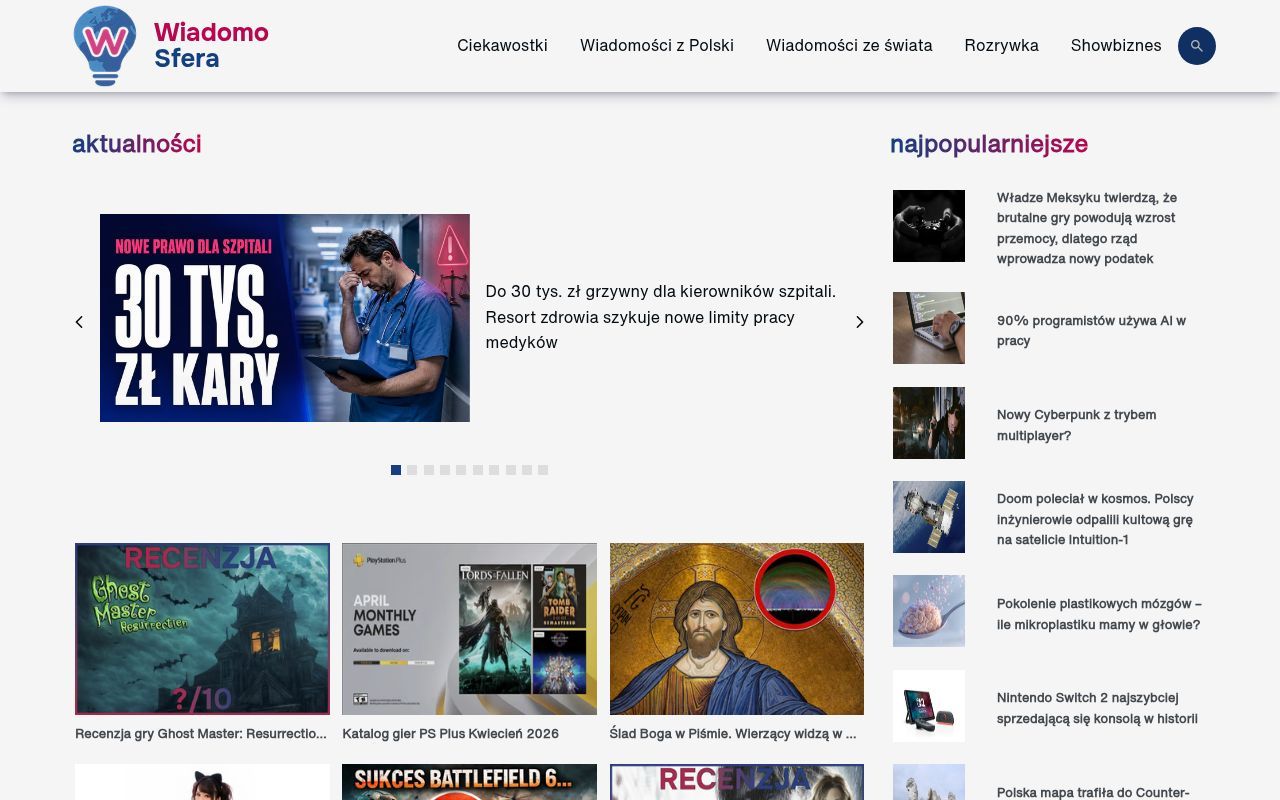 Homepage screenshot of wiadomosfera.pl