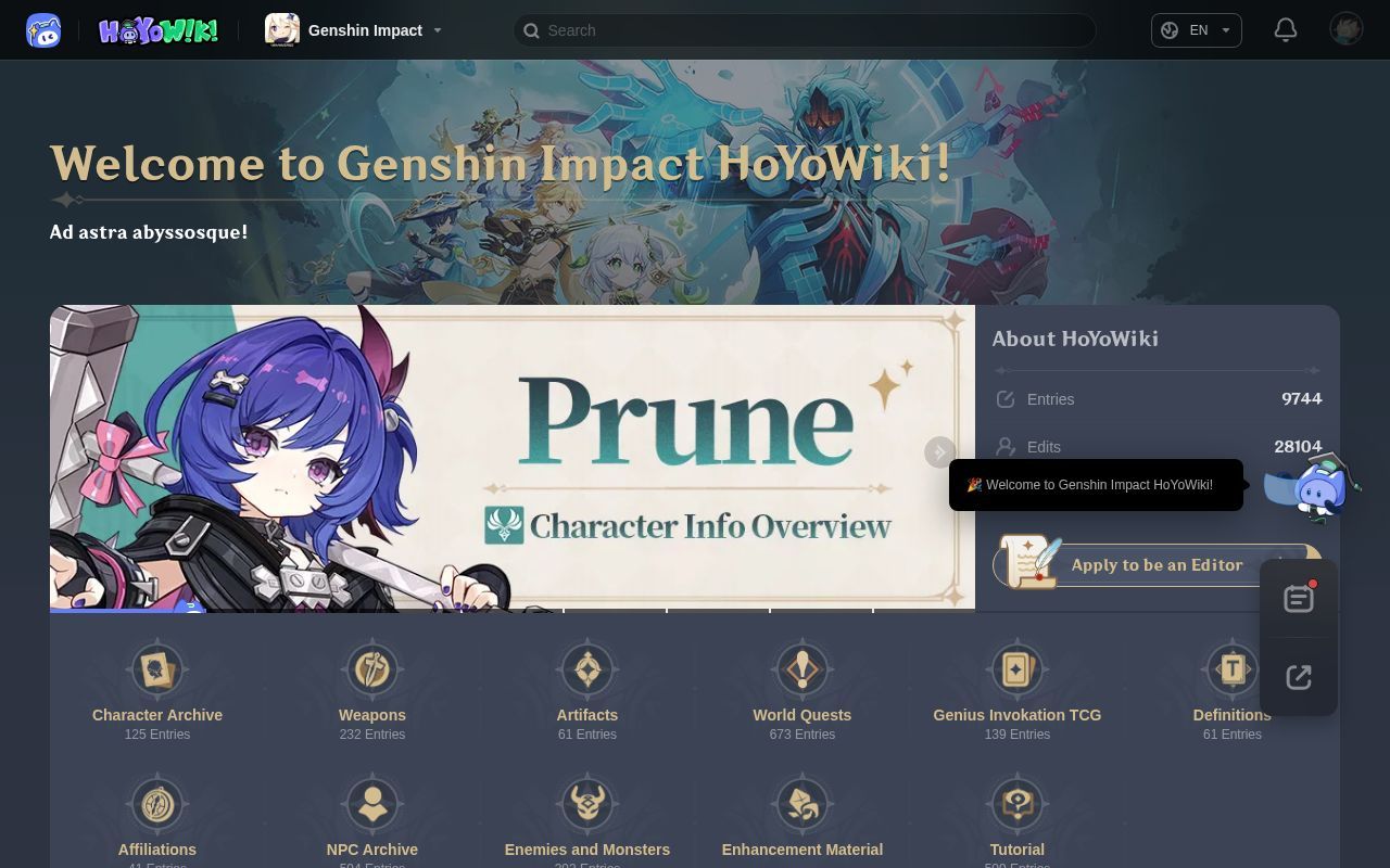 Homepage screenshot of wiki.hoyolab.com