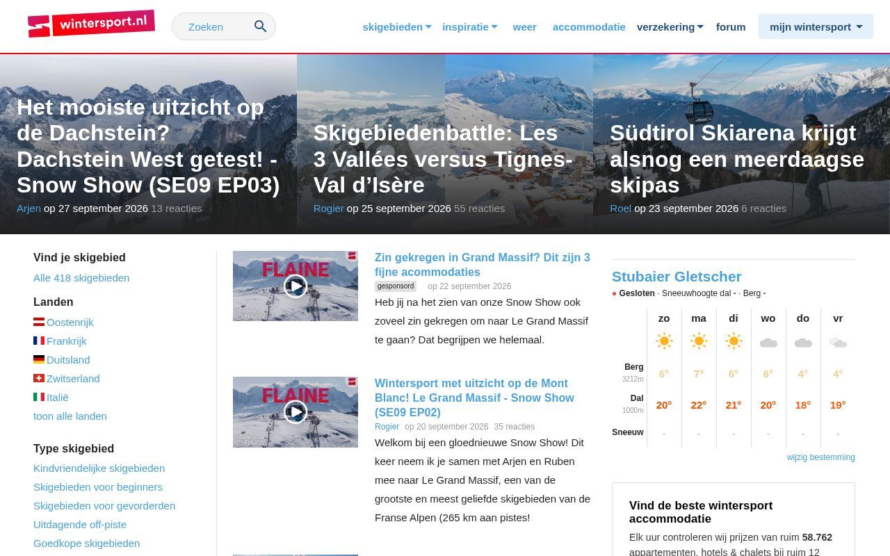 Homepage screenshot of wintersport.nl
