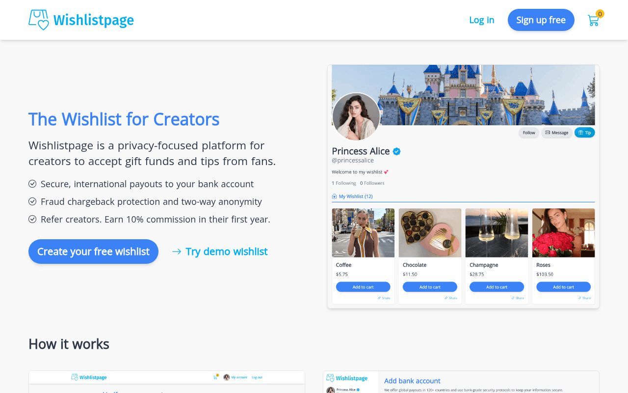 Homepage screenshot of wishlistpage.com