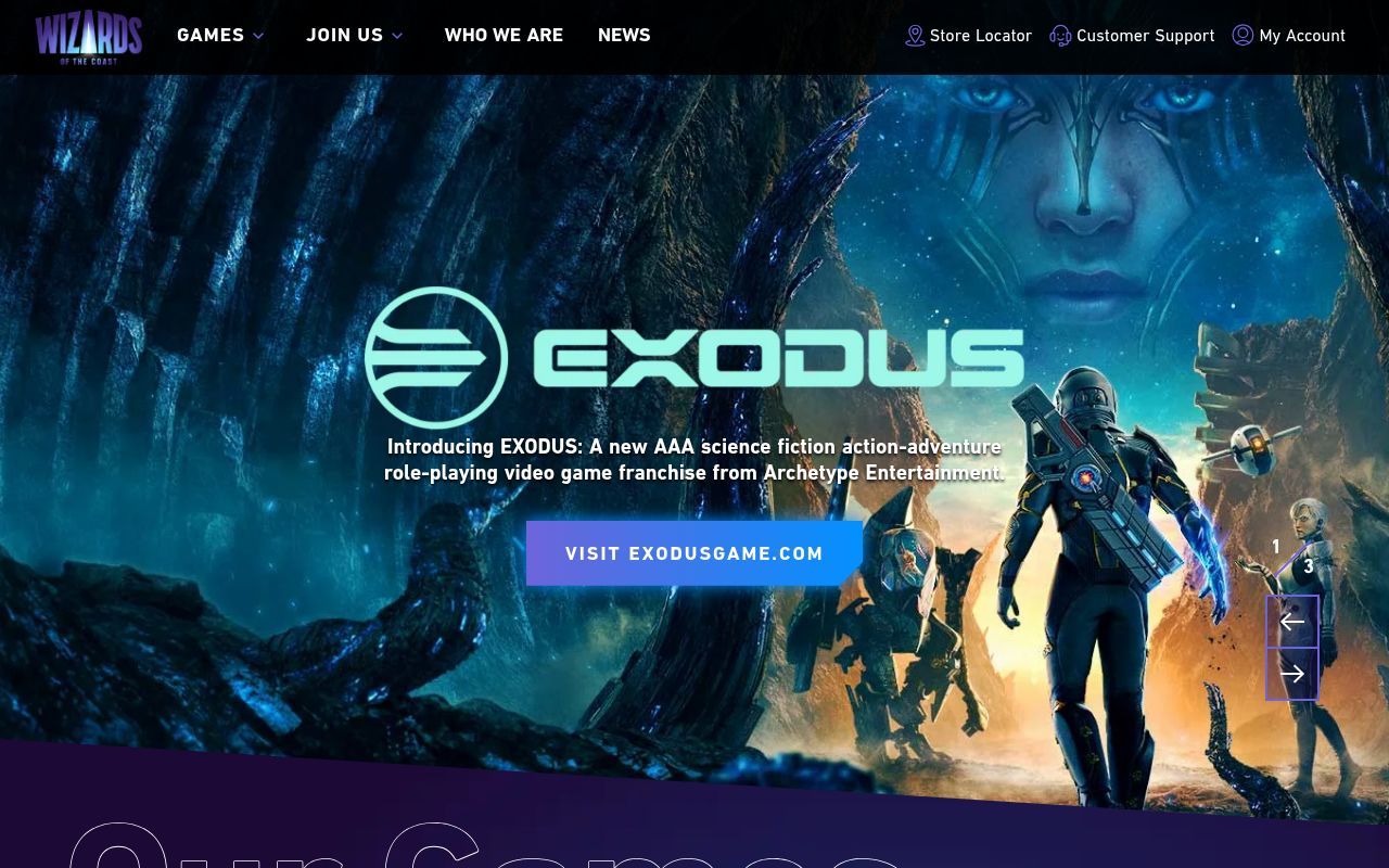 Homepage screenshot of wizards.com