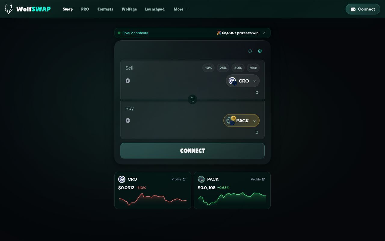 Homepage screenshot of wolfswap.app