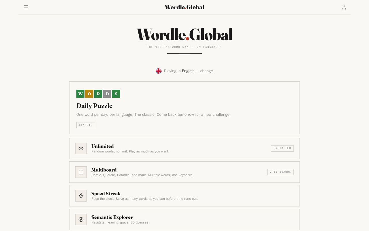 Homepage screenshot of wordle.global