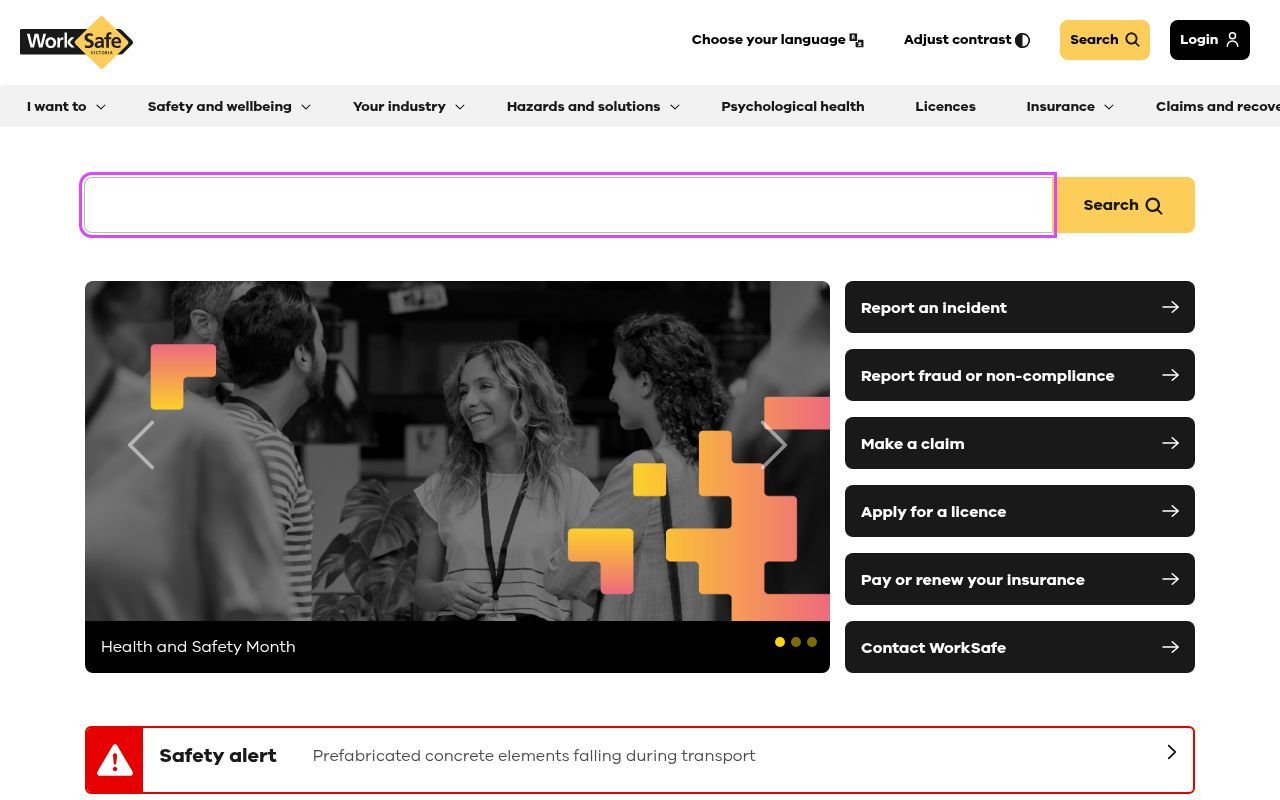 Homepage screenshot of worksafe.vic.gov.au