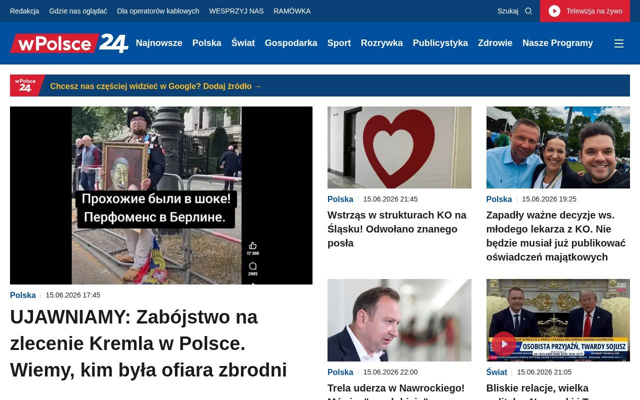 Homepage screenshot of wpolsce24.tv