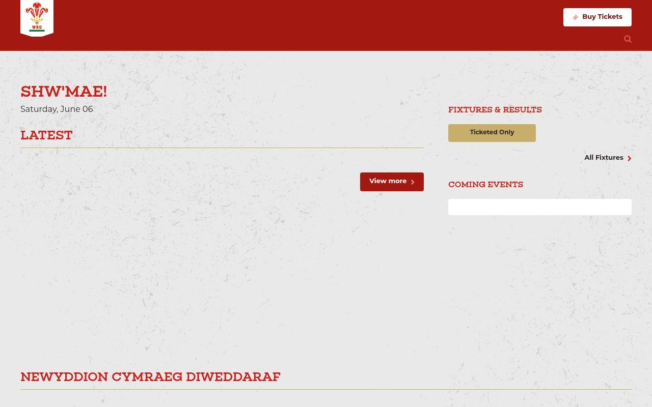 Homepage screenshot of wru.wales
