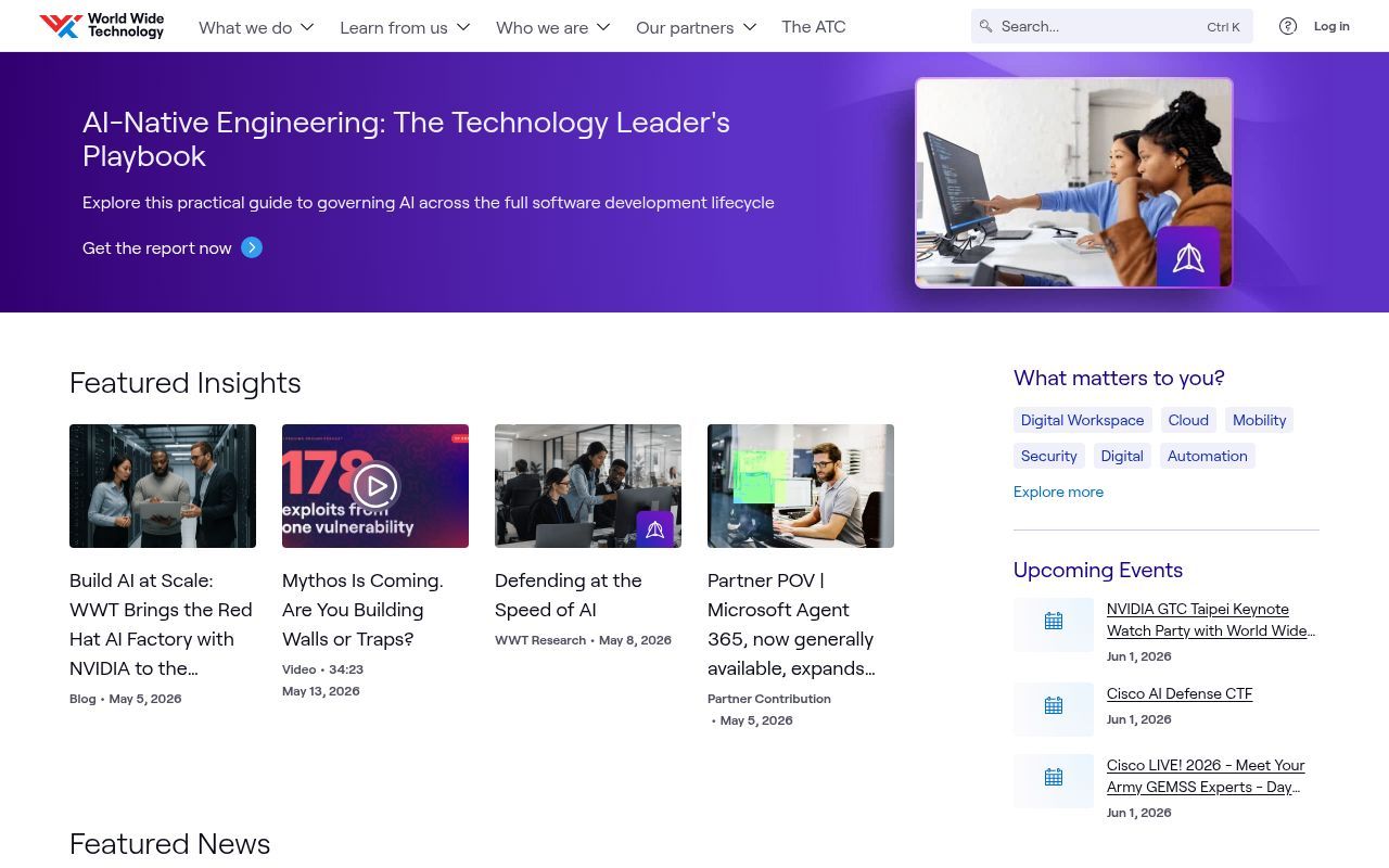 Homepage screenshot of wwt.com