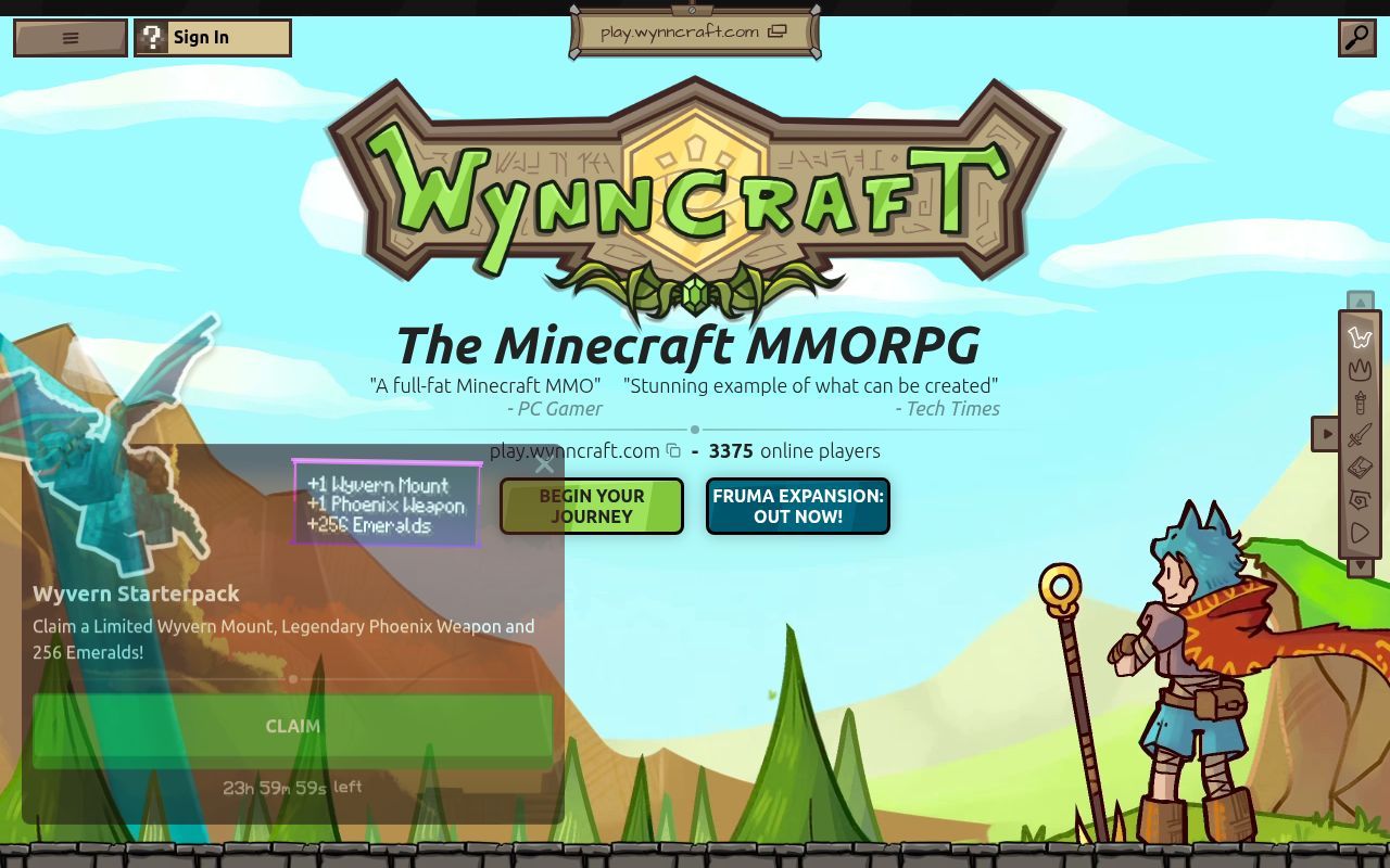 Homepage screenshot of wynncraft.com