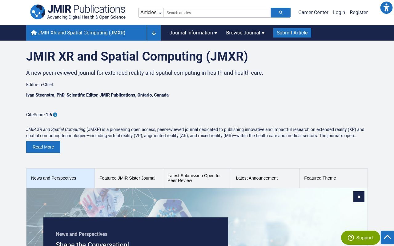 Homepage screenshot of xr.jmir.org