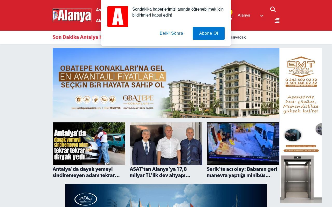 Homepage screenshot of yenialanya.com