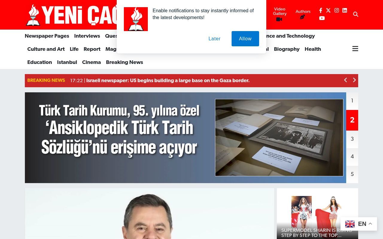 Homepage screenshot of yenicagri.com